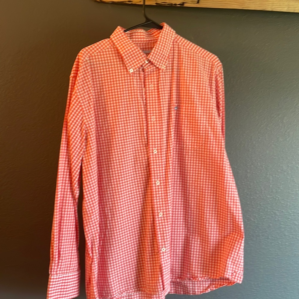 Red and white checkered Southern Tide button down cotton shirt , size XL.